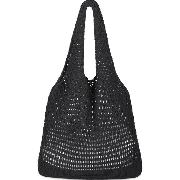 Women's Dark Black Shoulder Shopping Handbag Casual Travel Totes Fold Able Bags - Picture 1 of 7